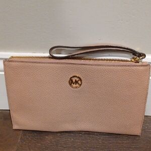 Michael Kors Beige Wristlet with Gold Logo
